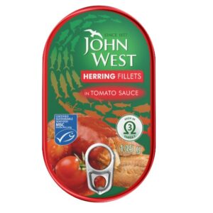 JOHN WEST HERRING FILLETS IN TOMATO SAUCE  145 GRMS