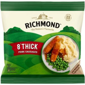 RICHMOND 8 THICK PORK SAUSAGES 344 GRMS