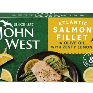 JOHN WEST SALMON FILLETS IN OLIVE OIL W/LEMON 115 GRMS
